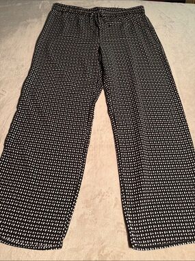 LOFT Black and White Polka Dot Wide-Leg Pants Drawstring Relaxed Fit Feminine